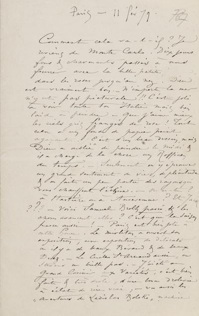 Lettre de Félicien Rops à [Henri] [Liesse]. Paris, 1879/02/11. Province de Namur, musée Félicien Rops, APC/27194/79