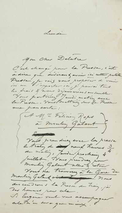 Lettre de Félicien Rops à [Auguste] Delâtre. Corbeil-Essonnes, 0000/00/00. Province de Namur, musée Félicien Rops, APC/27194/83