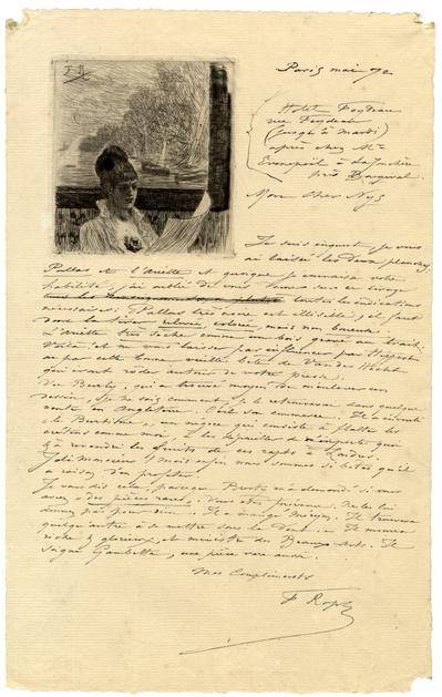 Lettre de Félicien Rops à [François] Nys. s.l., 1872/05/00. Morlanwelz, Musée royal de Mariemont, Aut/1184a