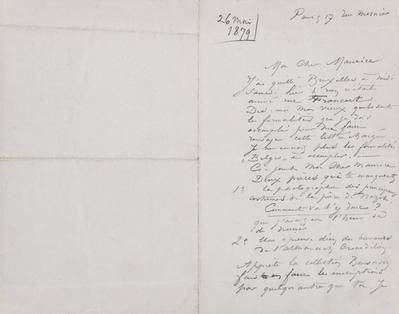 Lettre de Félicien Rops à Maurice [Bonvoisin]. Paris, 1879/05/26. Province de Namur, musée Félicien Rops, Bon/LE/101