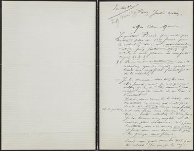 Lettre de Félicien Rops à Maurice [Bonvoisin]. Paris, 1879/05/29. Province de Namur, musée Félicien Rops, Bon/LE/103