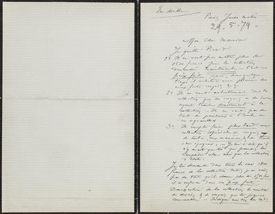 Lettre de Félicien Rops à Maurice [Bonvoisin]. Paris, 1879/05/29. Province de Namur, musée Félicien Rops, Bon/LE/104