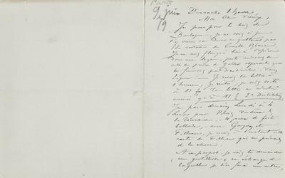 Lettre de Félicien Rops à [Maurice] [Bonvoisin]. [Paris], 1879/06/08. Province de Namur, musée Félicien Rops, Bon/LE/105