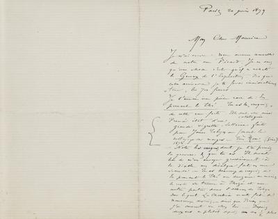 Lettre de Félicien Rops à Maurice [Bonvoisin]. Paris, 1879/06/20. Province de Namur, musée Félicien Rops, Bon/LE/106