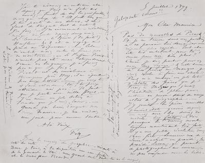 Lettre de Félicien Rops à Maurice [Bonvoisin]. [Paris], 1879/07/05. Province de Namur, musée Félicien Rops, Bon/LE/107
