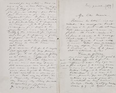 Lettre de Félicien Rops à Maurice [Bonvoisin]. Paris, 1879/07/09. Province de Namur, musée Félicien Rops, Bon/LE/108