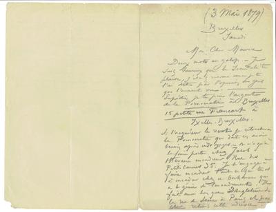 Lettre de Félicien Rops à Maurice [Bonvoisin]. Bruxelles, 1879/05/03. Collection privée, Bon/LE/118