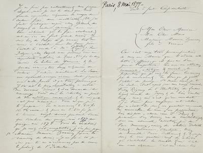 Lettre de Félicien Rops à Maurice Bonvoisin. Paris, 1877/05/08. Province de Namur, musée Félicien Rops, Bon/LE/12