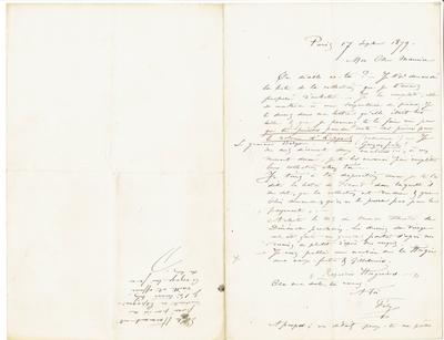 Lettre de Félicien Rops à Maurice [Bonvoisin]. Paris, 1879/09/17. Collection privée, Bon/LE/120