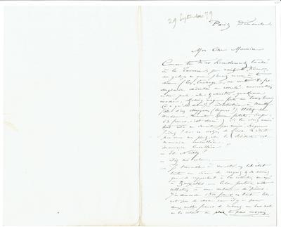 Lettre de Félicien Rops à Maurice [Bonvoisin]. Paris, 1879/09/29. Collection privée, Bon/LE/123