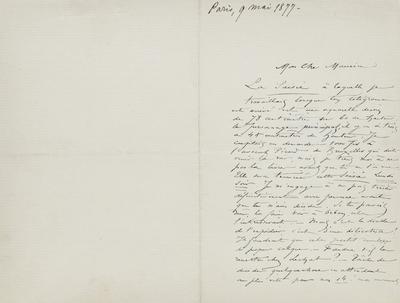 Lettre de Félicien Rops à Maurice [Bonvoisin]. [Paris], 1877/05/09. Province de Namur, musée Félicien Rops, Bon/LE/13