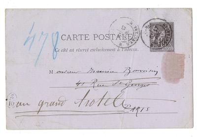 Carte postale de Félicien Rops à Maurice Bonvoisin. [Paris], 1879/12/17. Collection privée, Bon/LE/136
