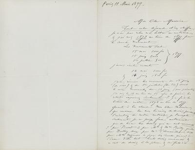 Lettre de Félicien Rops à Maurice [Bonvoisin]. [Paris], 1877/05/11. Province de Namur, musée Félicien Rops, Bon/LE/14