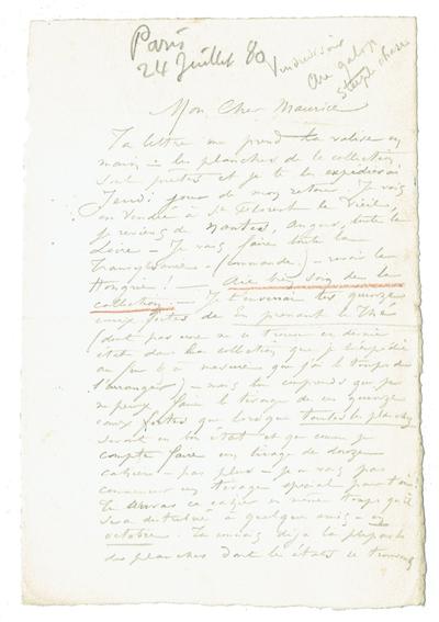 Lettre de Félicien Rops à Maurice [Bonvoisin]. s.l., 1880/07/24. Collection privée, Bon/LE/141