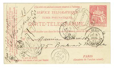Carte-Télégramme de Félicien Rops à Maurice Bonvoisin. [Paris], 1881/07/08. Collection privée, Bon/LE/145