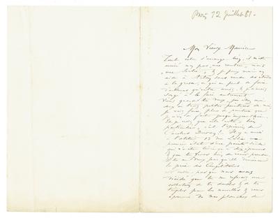Lettre de Félicien Rops à Maurice [Bonvoisin]. [Paris], 1881/07/12. Collection privée, Bon/LE/147