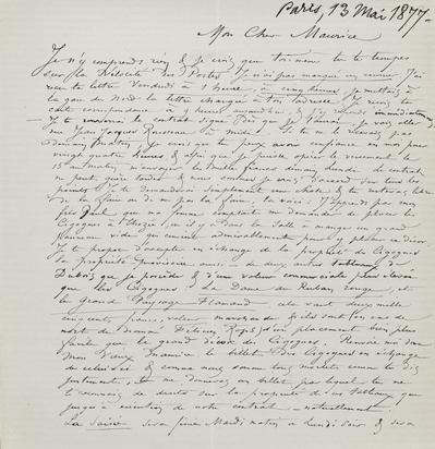 Lettre de Félicien Rops à Maurice [Bonvoisin]. [Paris], 1877/04/13. Province de Namur, musée Félicien Rops, Bon/LE/15