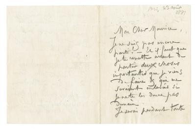 Lettre de Félicien Rops à Maurice [Bonvoisin]. [Paris], 1881/08/23. Collection privée, Bon/LE/150