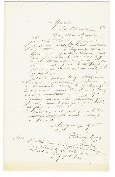 Lettre de Félicien Rops à Maurice [Bonvoisin]. s.l., 1882/12/20. Collection privée, Bon/LE/155