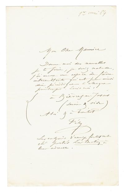 Lettre de Félicien Rops à Maurice [Bonvoisin]. s.l., 1884/05/01. Collection privée, Bon/LE/159