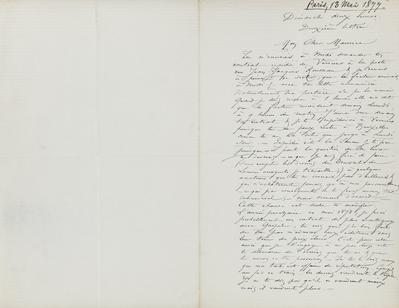 Lettre de Félicien Rops à Maurice [Bonvoisin]. [Paris], 1877/05/13. Province de Namur, musée Félicien Rops, Bon/LE/16