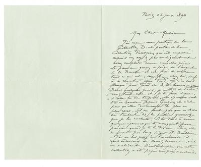 Lettre de Félicien Rops à Maurice [Bonvoisin]. s.l., 1894/01/26. Collection privée, Bon/LE/164