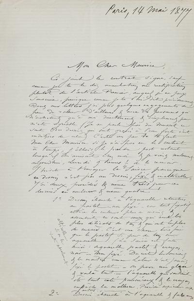 Lettre de Félicien Rops à Maurice [Bonvoisin]. [Paris], 1877/05/14. Province de Namur, musée Félicien Rops, Bon/LE/17