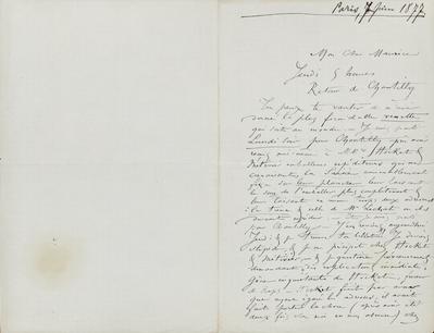 Lettre de Félicien Rops à Maurice [Bonvoisin]. [Paris], 1877/06/07. Province de Namur, musée Félicien Rops, Bon/LE/24