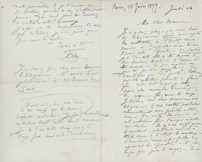 Lettre de Félicien Rops à Maurice [Bonvoisin]. [Paris], 1877/06/14. Province de Namur, musée Félicien Rops, Bon/LE/28