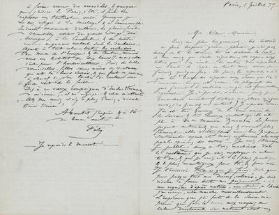 Lettre de Félicien Rops à Maurice [Bonvoisin]. [Paris], 1877/07/05. Province de Namur, musée Félicien Rops, Bon/LE/30