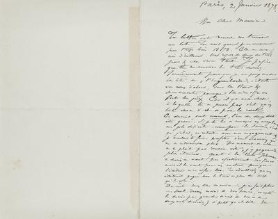 Lettre de Félicien Rops à Maurice [Bonvoisin]. [Paris], 1878/01/02. Province de Namur, musée Félicien Rops, Bon/LE/43