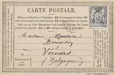 Carte postale de Félicien Rops à Maurice Bonvoisin. s.l., 1878/01/20. Province de Namur, musée Félicien Rops, Bon/LE/45