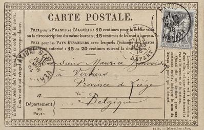 Carte postale de Félicien Rops à Maurice Bonvoisin. [Paris], 1878/02/15. Province de Namur, musée Félicien Rops, Bon/LE/48