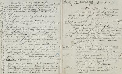 Lettre de Félicien Rops à Maurice [Bonvoisin]. [Paris], 1878/04/12. Province de Namur, musée Félicien Rops, Bon/LE/51