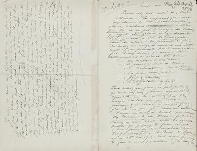 Lettre de Félicien Rops à Maurice [Bonvoisin]. [Paris], 1878/04/24. Province de Namur, musée Félicien Rops, Bon/LE/53