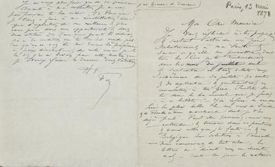 Lettre de Félicien Rops à Maurice [Bonvoisin]. [Paris], 1878/05/13. Province de Namur, musée Félicien Rops, Bon/LE/55