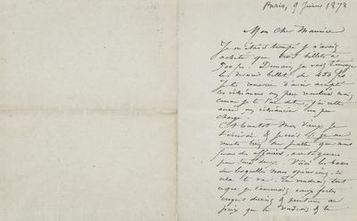 Lettre de Félicien Rops à Maurice [Bonvoisin]. [Paris], 1878/06/09. Province de Namur, musée Félicien Rops, Bon/LE/56