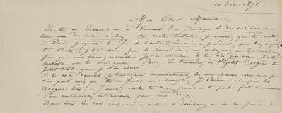 Lettre de Félicien Rops à Maurice [Bonvoisin]. Paris, 1878/12/10. Province de Namur, musée Félicien Rops, Bon/LE/61