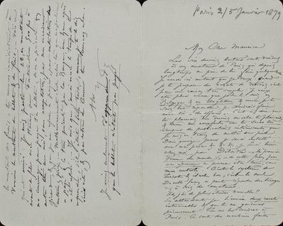 Lettre de Félicien Rops à Maurice [Bonvoisin]. [Paris], 1879/01/02. Province de Namur, musée Félicien Rops, Bon/LE/62