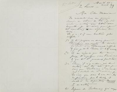 Lettre de Félicien Rops à Maurice [Bonvoisin]. s.l., 1879/03/11. Province de Namur, musée Félicien Rops, Bon/LE/78