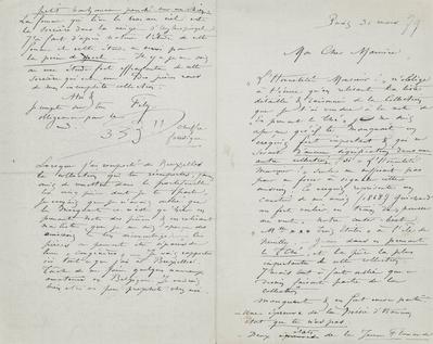 Lettre de Félicien Rops à Maurice [Bonvoisin]. Paris, 1879/03/31. Province de Namur, musée Félicien Rops, Bon/LE/82