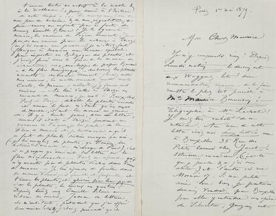 Lettre de Félicien Rops à Maurice [Bonvoisin]. Paris, 1879/05/01. Province de Namur, musée Félicien Rops, Bon/LE/94