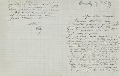 Lettre de Félicien Rops à Maurice [Bonvoisin]. [Bruxelles], 1879/05/19. Province de Namur, musée Félicien Rops, Bon/LE/98