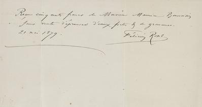 Reçu de Félicien Rops à Maurice Bonvoisin. s.l., 1879/05/21. Province de Namur, musée Félicien Rops, Bon/LE/99