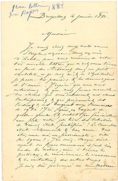 Lettre de Félicien Rops à [Octave] [Uzanne]. Bruxelles, 1881/01/04. Collection privée, CPEL/15