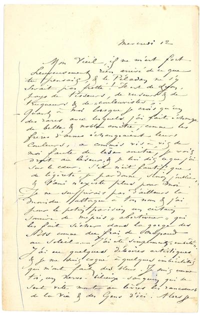 Lettre de Félicien Rops à [Octave] [Uzanne]. s.l., 0000/00/12. Collection privée, CPEL/4