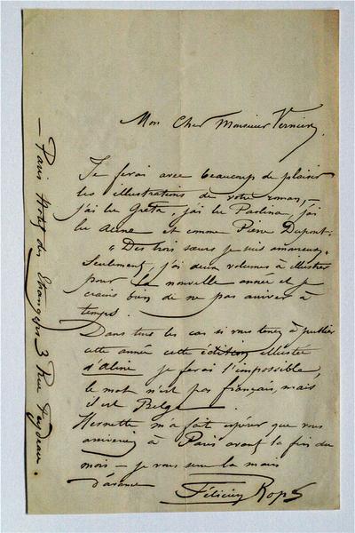 Lettre de Félicien Rops à [Valery] Vernier. s.l., 0000/00/00. Collection privée, CPR/5