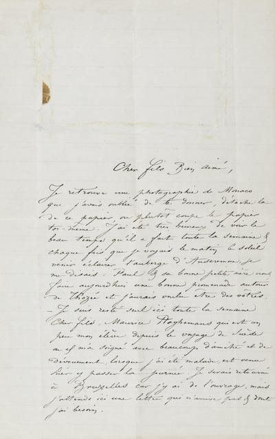 Lettre de Félicien Rops à [Paul] [Rops]. [Anseremme], 0000/00/00. Province de Namur, musée Félicien Rops, FFR/LE/10