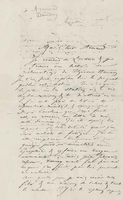 Lettre de Félicien Rops à Armand [Dandoy]. s.l., 0000/00/00. Province de Namur, musée Félicien Rops, FFR/LE/16