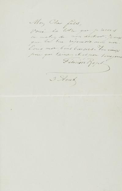 Lettre de Félicien Rops à Paul Rops. [Paris], 1897/08/03. Province de Namur, musée Félicien Rops, FFR/LE/18